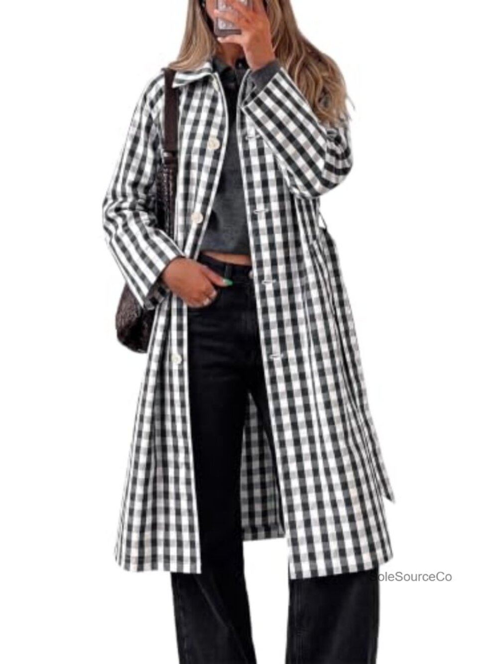 Tankaneo Womens Plaid Trench Coat Reversible Button Down Overcoat Belt